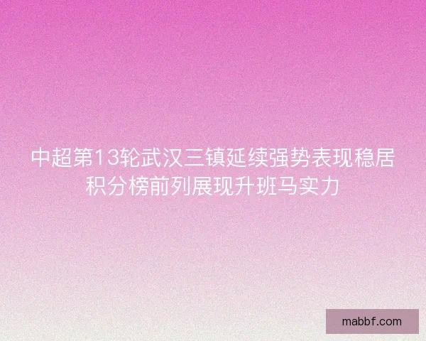 中超第13轮武汉三镇延续强势表现稳居积分榜前列展现升班马实力